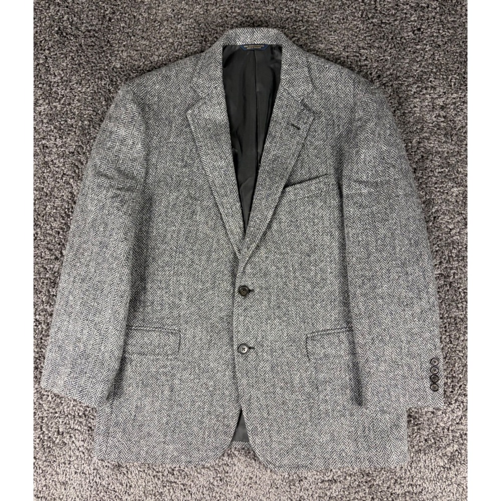 Brooks Brothers Harris Tweed Herringbone Wool Blazer Grey Madison Fit 42S Mens